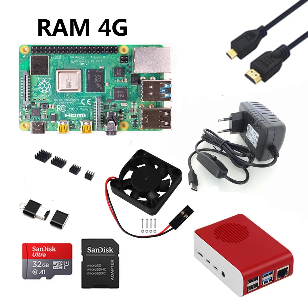 Raspberry Pi 4B стартовый комплект с Raspberry pi 4B 1G/2G/4G+ 32GB sd-карта+ ABS чехол+ 5V 3A мощность+ вентилятор+ радиатор+ HDMI - Цвет: Лиловый