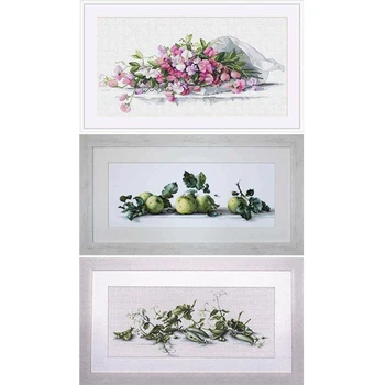 

14/22/25ct Counted Cross Stitches Kit Still life series Friut of Apple Plant of Pea and Pea flowers Luca-S B2259 Merejka K-82