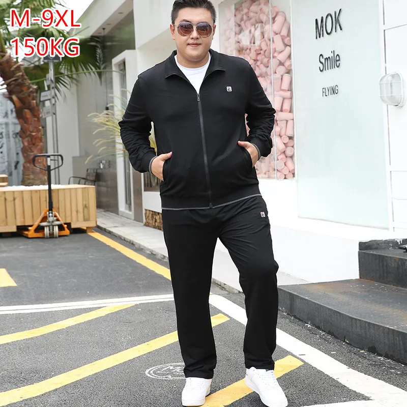 Lente Herfst Uitgerekt Kleding Set 2 Stuk Trainingspak Mannen Sportkleding Plus  Size 6XL 7XL 8XL 9XL Zwart Twee Jas Jas broek Pak|Setjes voor Mannen| -  AliExpress