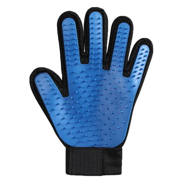 Расческа для собаки, перчатка для чистки домашних животных, массажная перчатка для ухода за животными, перчатка для чистки пальцев, перчатка для кошачьей шерсти - Цвет: Left hand blue