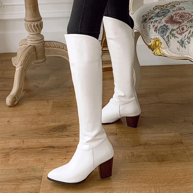 Botas hasta la rodilla para mujer, botines occidentales de Cowboy, estrecha, tacón grueso, 20 78, color blanco y negro|Botas hasta la rodilla| - AliExpress