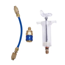

Car Interior Oil Dye Injector R-134a Snap Quick Coupler 1/4" SAE 1OZ Manual Hand Turn Coolant Filling Tube Injection Tool