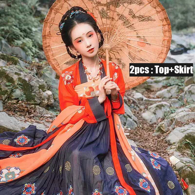 Top And Skirt Hanfu праздничный наряд для женщин традиционный костюм Одежда для сцены Косплей древняя одежда Фея Hanfu платье для женщин - Цвет: Top And Skirt
