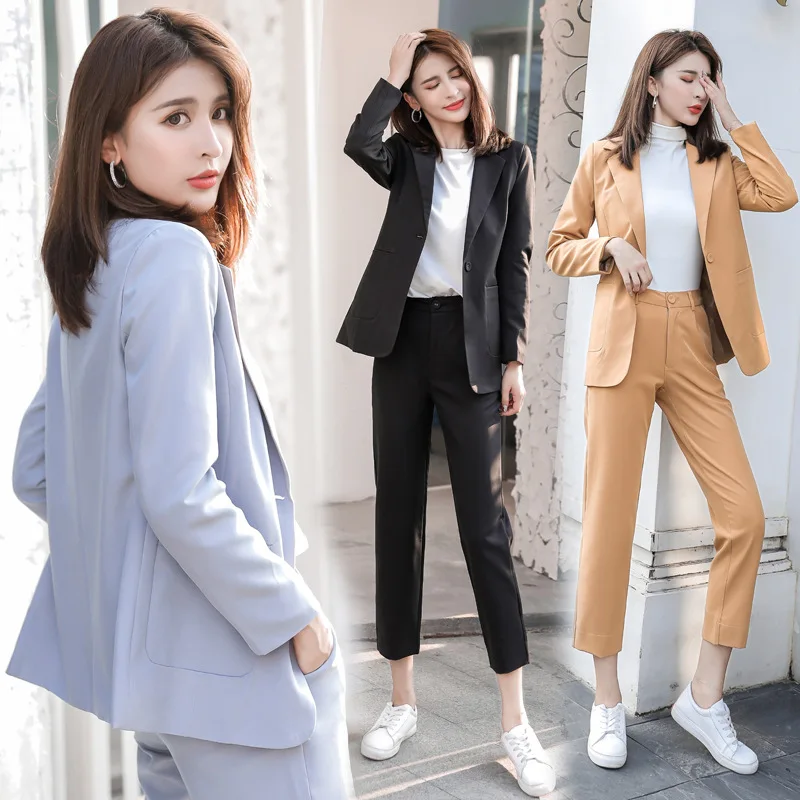 

Autumn New Style Korean-style Suit Coat + Capri Pants Casual Interview Two-Piece Set Female Suit Set