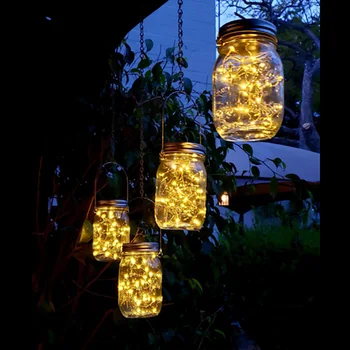 

Hanging Solar Mason Jar Light with Handles 10/20 Led String Fairy Garland Lights String Garden Lawn Solar Light Christmas Decor