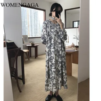 

Korea Spring 2020 New Women Dress Round Neck Fashion Casual Ladies Dress Print Long Sleeve Cotton Women Clothing