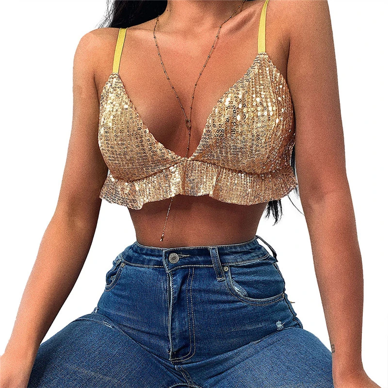 gold sequin halter top
