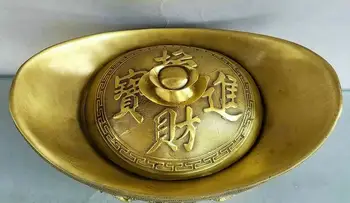 

Chinese fengshui old bronze wealth dragon phoenix Yuanbao treasure bowl Statue