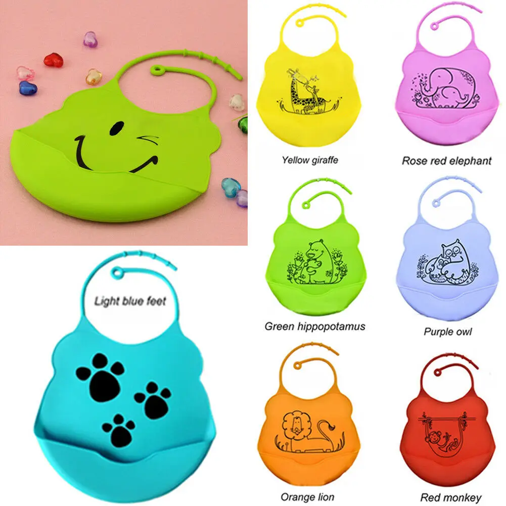 

Waterproof Newborn Baby Infants Silicone Bibs Dinner Lunch Soft Feeding bib Kids Roll up Food Catcher Pocket