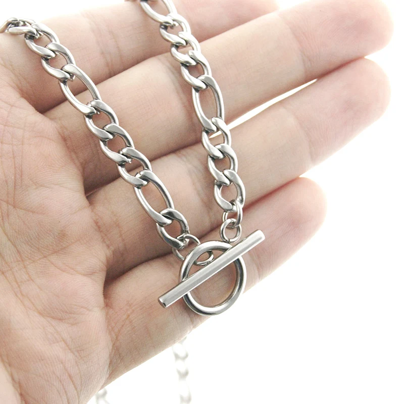 Elephant-Nose Men/Women Necklace Stainless Steel Toggle Clasp Figaro Necklace 3/4.6/6/7/7.5mm Width Necklace