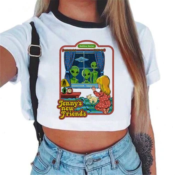 

Crop Top Women Funny Tshirts Streetwear Satan Demon 90s Vintage Female T-shirt Jennys New Friends Tee Shirt Femme Horror Cropped