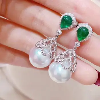 

REAL D526 PEARL EARRINGS FINE JEWELRY 925 STERLING SILVER 12-13MM NATURE FRESH WATER WHITE PEARLS DROP DANGLE EARRINGS FOR WOMEN