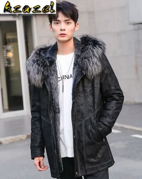 Preise Azazel Männer Jacke Winter Männer Kleidung Der 5XL Schaffell Echtes Leder Echt Rex Kaninchen Pelz Mantel Männliche Mit Kapuze Parkas Ropa LXR490