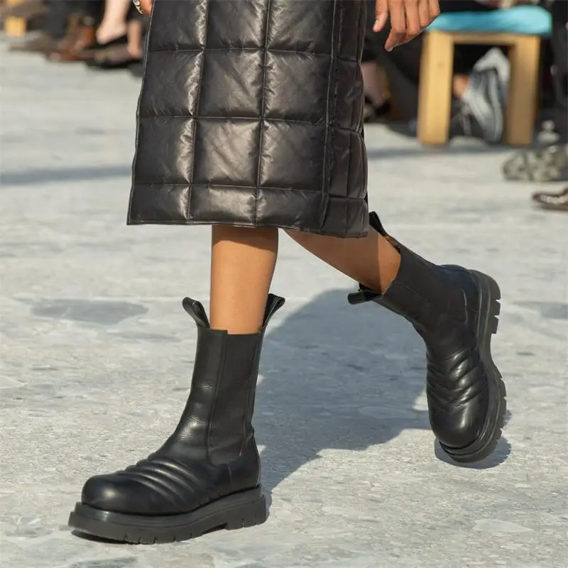 Г., женские зимние короткие ботинки «Челси» на платформе для женщин, роскошные брендовые Черные слипоны с круглым носком Bota Feminina
