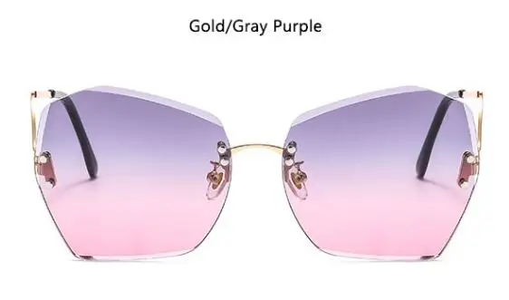 gold gray purple Цветные солнцезащитные очки без оправы, женские металлические солнцезащитные очки, модные оттенки, роскошный бренд, квадратные градиентные линзы, пышные дужки, очки - Цвет линз: gold gray purple