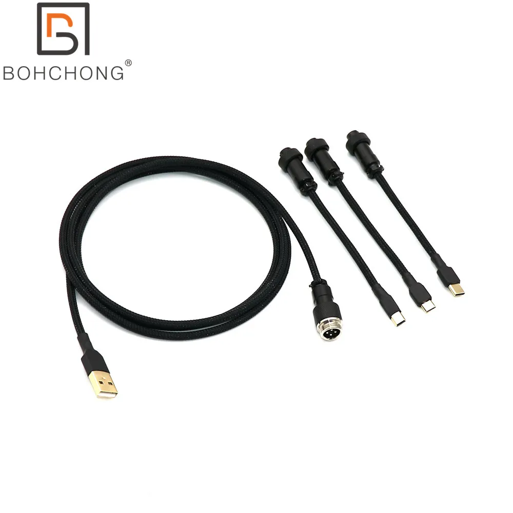 US $28.04 3 PortsSet PET Colorful GX12 Aviator Single Sleeved USB TYPE C Cable Micro Mini For Mechanical Keyboard Cables