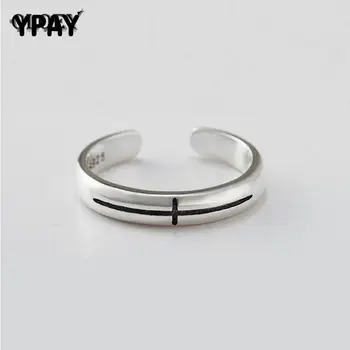 

YPAY 100% 925 Sterling Silver Rings for Women Elegant Korean Style Cross Adjustable Toe Ring Fine Jewelry Wedding Gift YMR411