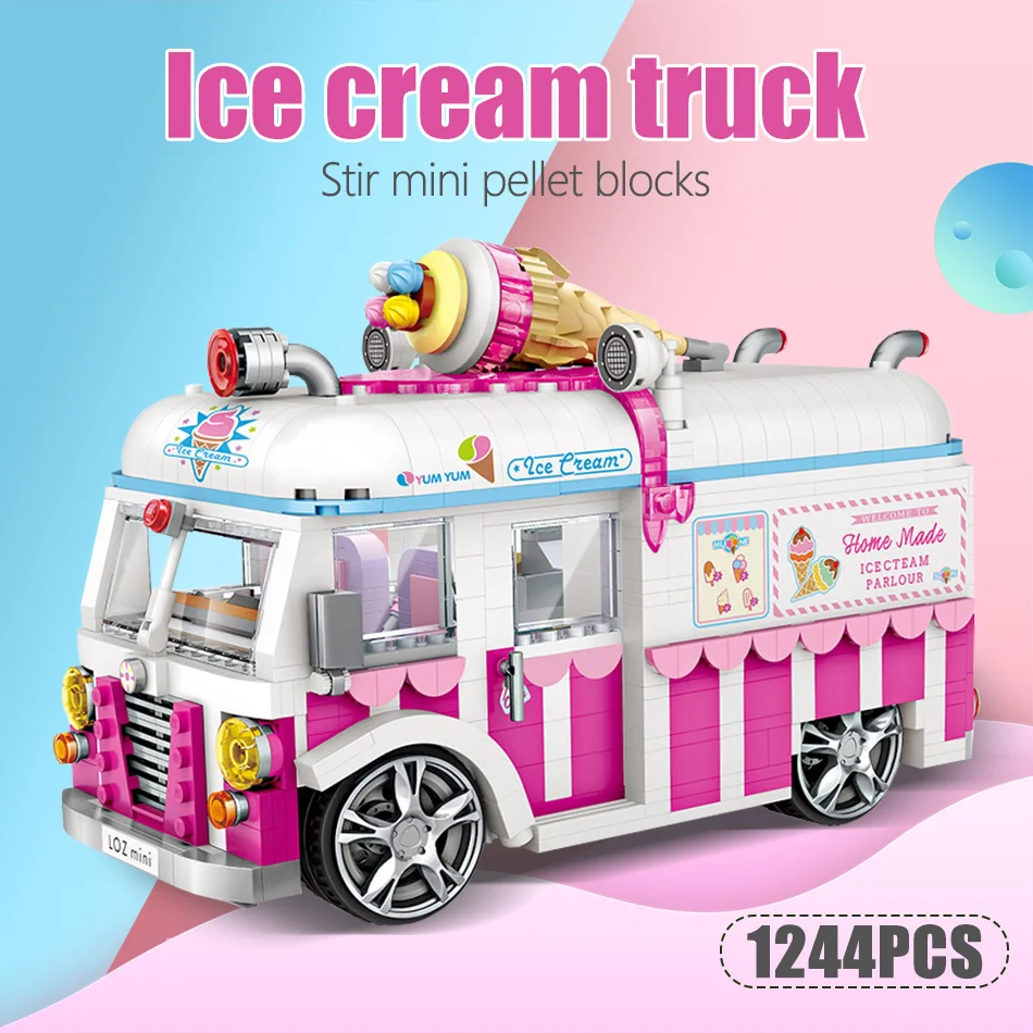 LOZ мини строительные блоки фургон с мороженым розовый автомобиль торт Автобус Грузовик модели образовательных игрушек для девочек создатель друзей 1244 шт. кирпичи