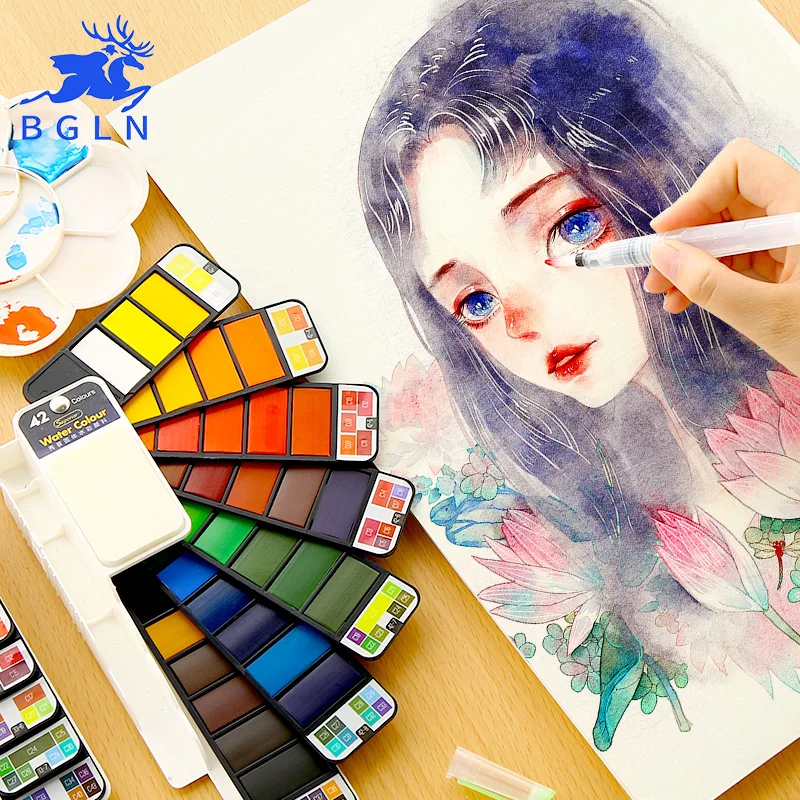 Kaufen BGLN Tragbare Feste Aquarell Malen Set Mit Pinsel Helle Farbe Aquarell Malerei Pigment Set Für Student Kunst Liefert