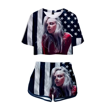 

American pop singer billie eilish ladies comfortable T shirt + tight loose shorts women's fashion suit 3D t shirt short sleeve