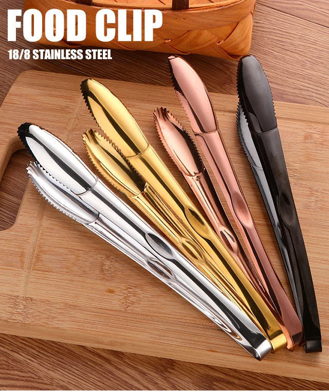 1PC Stainless Steel BBQ Food Bread Tong Barbecue Grill Rainbow Salad Baking Buffet Clamps Ice Clip Utensil Serving Kitchen Tools