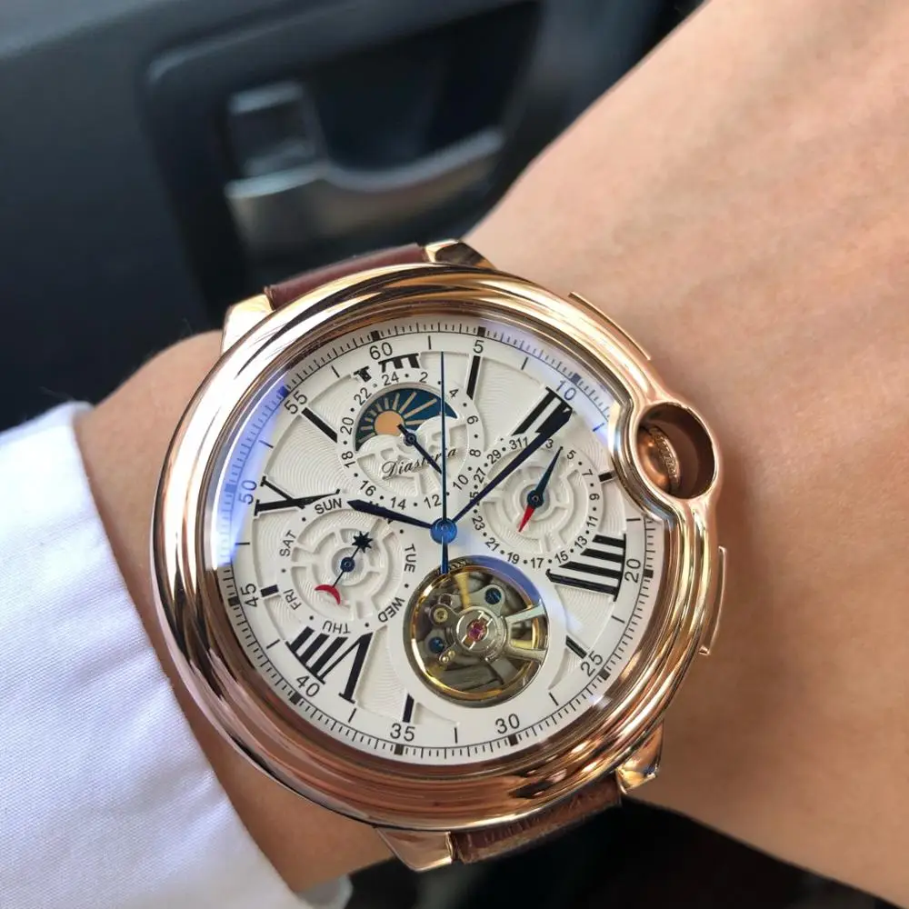 Tourbillon Мужские часы Топ Бренд роскошные с ремешком автоматические механические