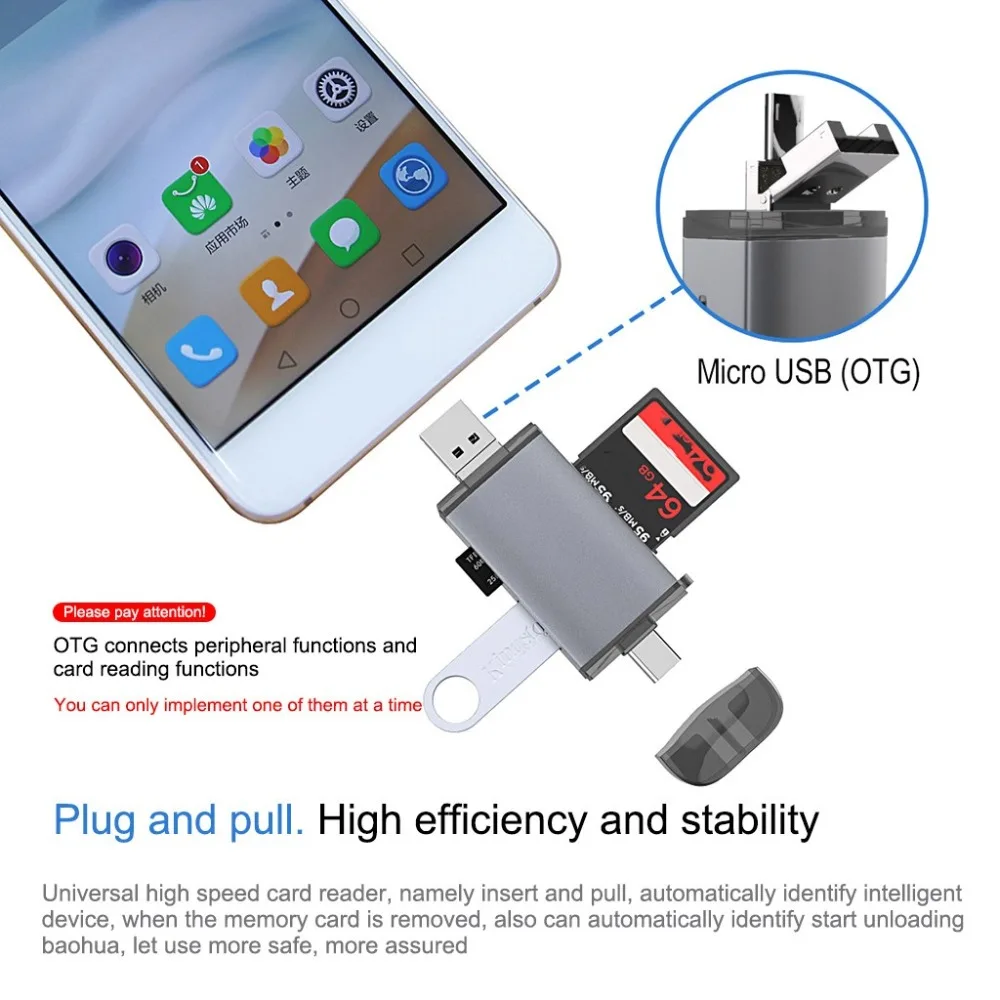 Все в одном USB считыватель карт памяти Адаптер для SD TF type-C Micro-USB тонкий и портативный дизайн Широкая совместимость