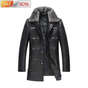 

Men's Autumn Winter Genuine Leather Down Jacket Mink Fur Collar Sheepskin Coat 2020W17A350 B23A45
