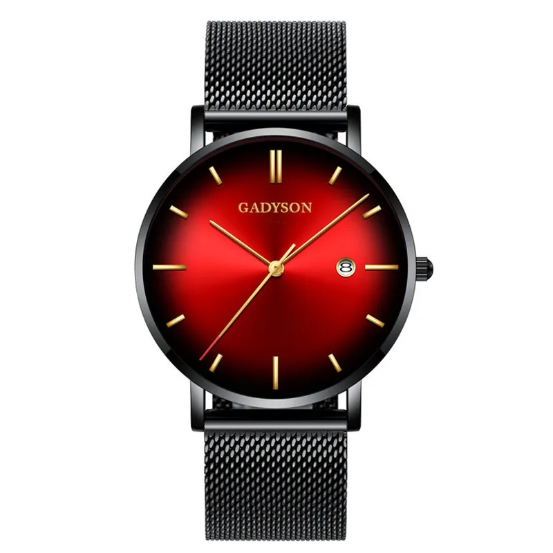 Мужские часы, модные, простые, подарок для мужчин, Relojes, кварцевые, с сетчатым ремешком, повседневные, мужские часы, наручные, мужские, повседневные, наручные часы - Цвет: black red