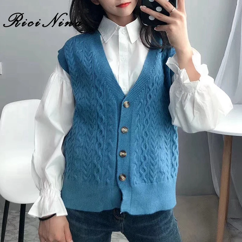 RICININA Winter Cardigan Women 2019 V-Neck Sleeveless Solid Shrug Mujer Fall Knitted Sweaters For Women Casual Ladies Sweaters