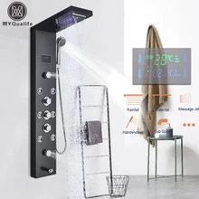 Panel de ducha con luz LED, conjunto de grifo de ducha de lluvia en cascada, columna de ducha de hidromasaje, grifo mezclador de Torre