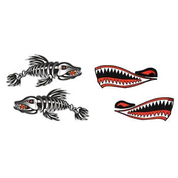 

4 Pieces Skeleton Fish Bones With Shark Mouth Teeth Boat Canoe Kayak Decals