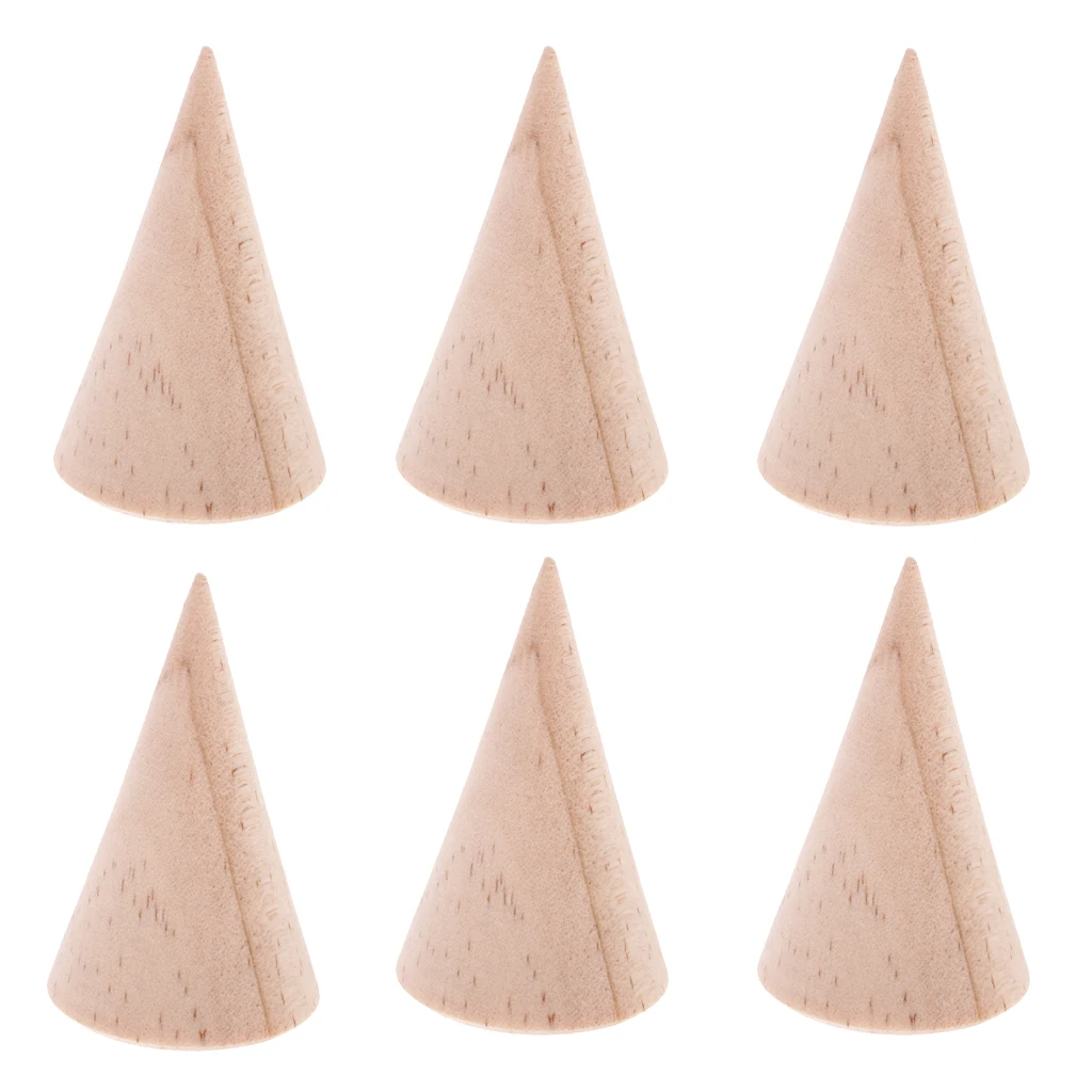 12pcs Mini Assorted Cone Shape Wooden Ring Display Stand  Toys Findings