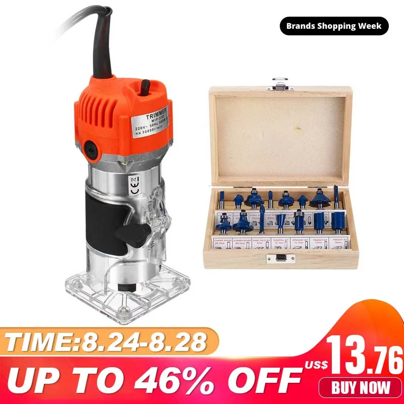 

Electric Trimmer Laminator Wood Router 110V 750W 35000PRM 1/4'' Tool Machine Electric Hand Trimmer Wood Laminator Router Joiners