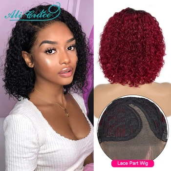 

Ali Grace Mongolian Kinky Curly Wig 8Inch Lace Part Wigs Lace Front Wig 1B/99J Curly Human Hair Wigs with Baby Hair Cheap Wigs