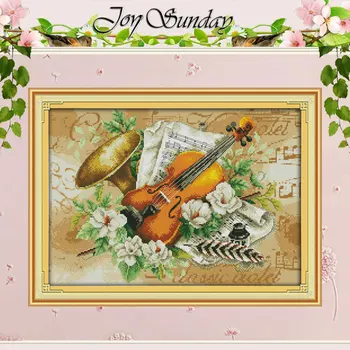 

Flowers and the violin Painting Counted Cross Stitch 11 14CT Cross Stitch Sets wholesale Cross Stitch Kits Embroidery Needlework