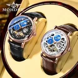 MOHDNE reloj mecánico automático para hombre y mujer, accesorio de pulsera resistente al agua, con revestimiento de espejo de cristal multifuncional y Tourbillon Unisex, de estilo británico