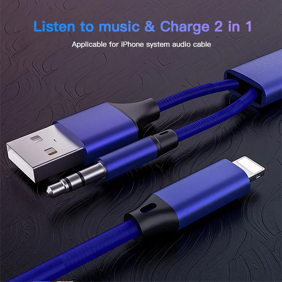 !ACCEZZ For iphone Audio Cable 7 8 6 X XS MAX Connector Adapter 3.5mm Jack Headset Car Speaker Charging & Music 2 in 1 USB Cable (3)