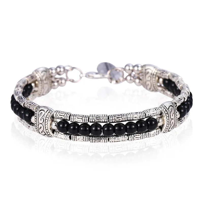 Boho винтажные красочные бусины браслеты для женщин Регулируемый перо Лист смолы камень браслеты браслет - Окраска металла: Black  Bracelets
