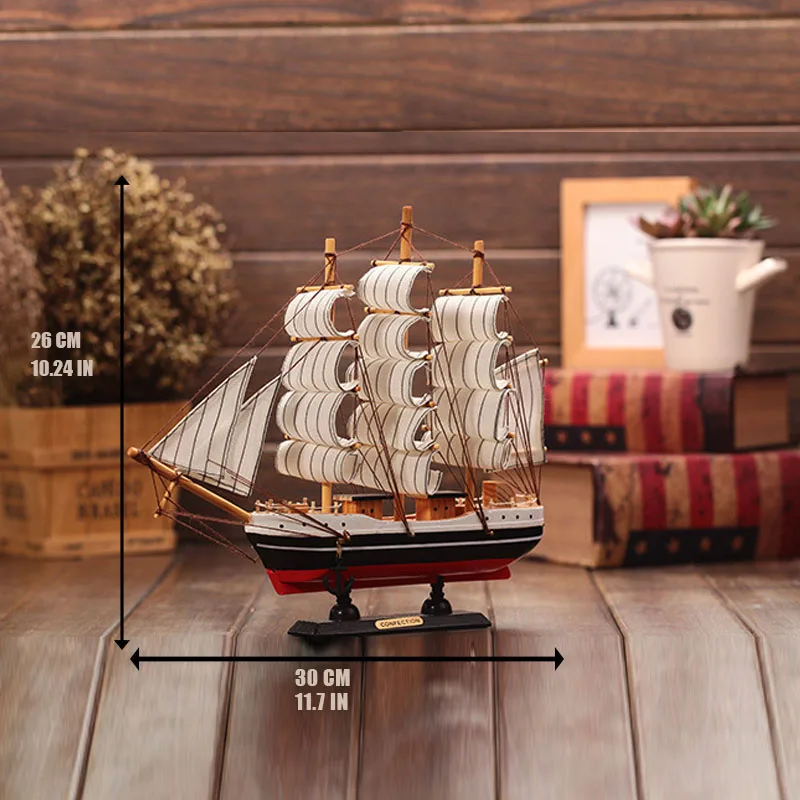 Деревянная модель корабля, Морской Декор, домашние фигурки, миниатюры, морской синий деревянный корабль, деревянная лодка, украшение, ремесла - Цвет: 30cm