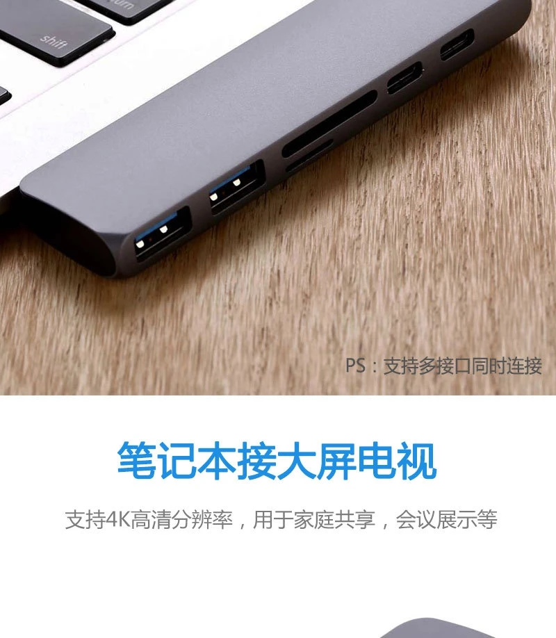 Для Apple macbookpro dual type-c в hdmi конвертер 7в1 адаптер TFSD чтения карт HUB3.0