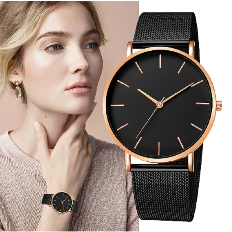 Ladies Watch 2021 Top Design Fashion Casual Simple Rose Gold Mesh Band Quartz Women's | Наручные часы