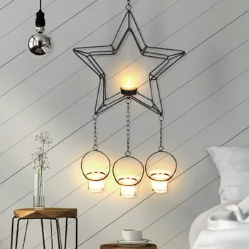 

Pentagram Candle Holder Craft Candle Hanging Stand Lovers Wall Candlelight Holder Home Birthday Church Wedding Party Decor