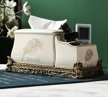 

European Ceramic Multifunctional Tissue Box Living Room Decor Ornaments Simple Storage Box Home Office Table Accessories LF973