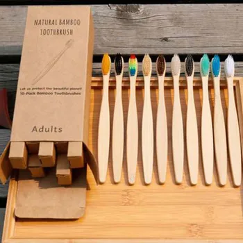 

10PCs/set Rainbow Color Bamboo wooden Toothbrush case Environmentally Health Soft Fibre Toothbrush with box for Adult Children