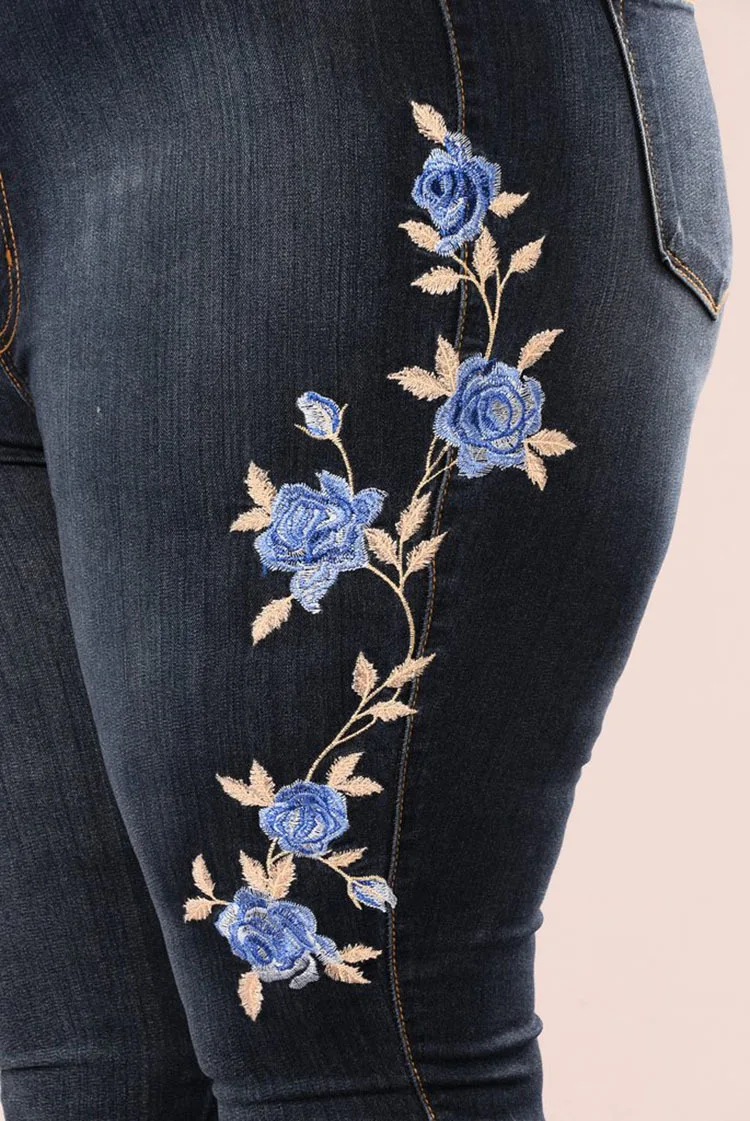 Imitation Denim Jeans High Waist Flower print Jeans Plus Size Street Style Sexy Pencil Pants femme Women Clothes