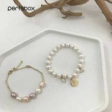 Peri'sbox Strand настоящая пресноводная жемчужина браслет золотая монета с портретом очаровательные браслеты многоцветные геометрические жемчужные женские браслеты