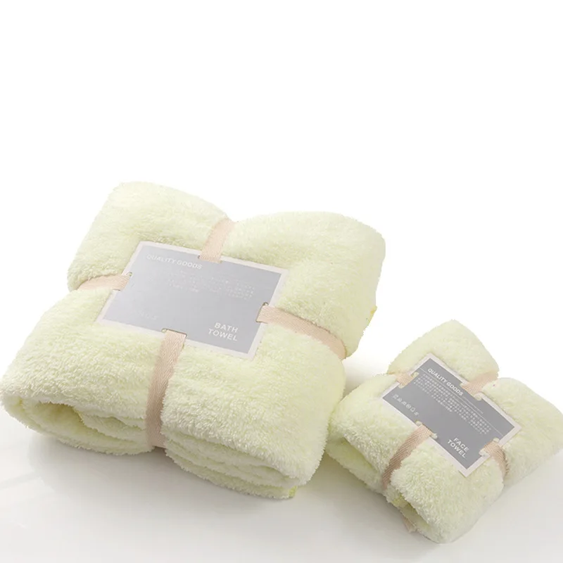 Супер впитывающий коралловый флис полотенце комплект из двух предметов впитывающий Детский мягкий Полотенца для ванной быстросохнущее полотенце для ванной - Цвет: Светло-желтый