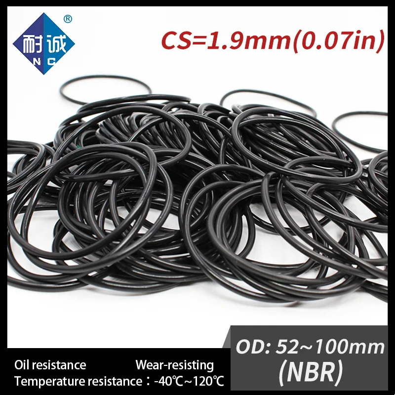 

5PCS/Lot Nitrile Rubber Black NBR CS1.9mm OD52/54/55/56/60/62/65/70/72/75/80/82/85/90/92/95/100mm O Ring Gasket Oil Resistant