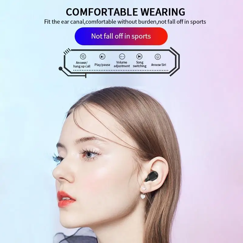 L21 Bluetooth Wireless Headphones LED Power Display IPX7 Waterproof Binaural HD Call Headset Auto Pairing Noise Reduction Earbud